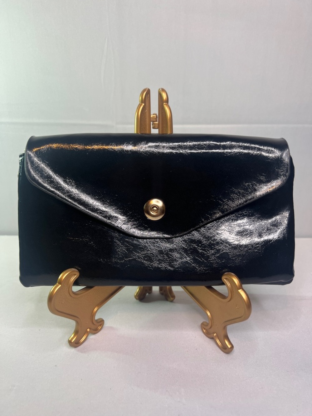 Classic Black Leather Envelope Clutch